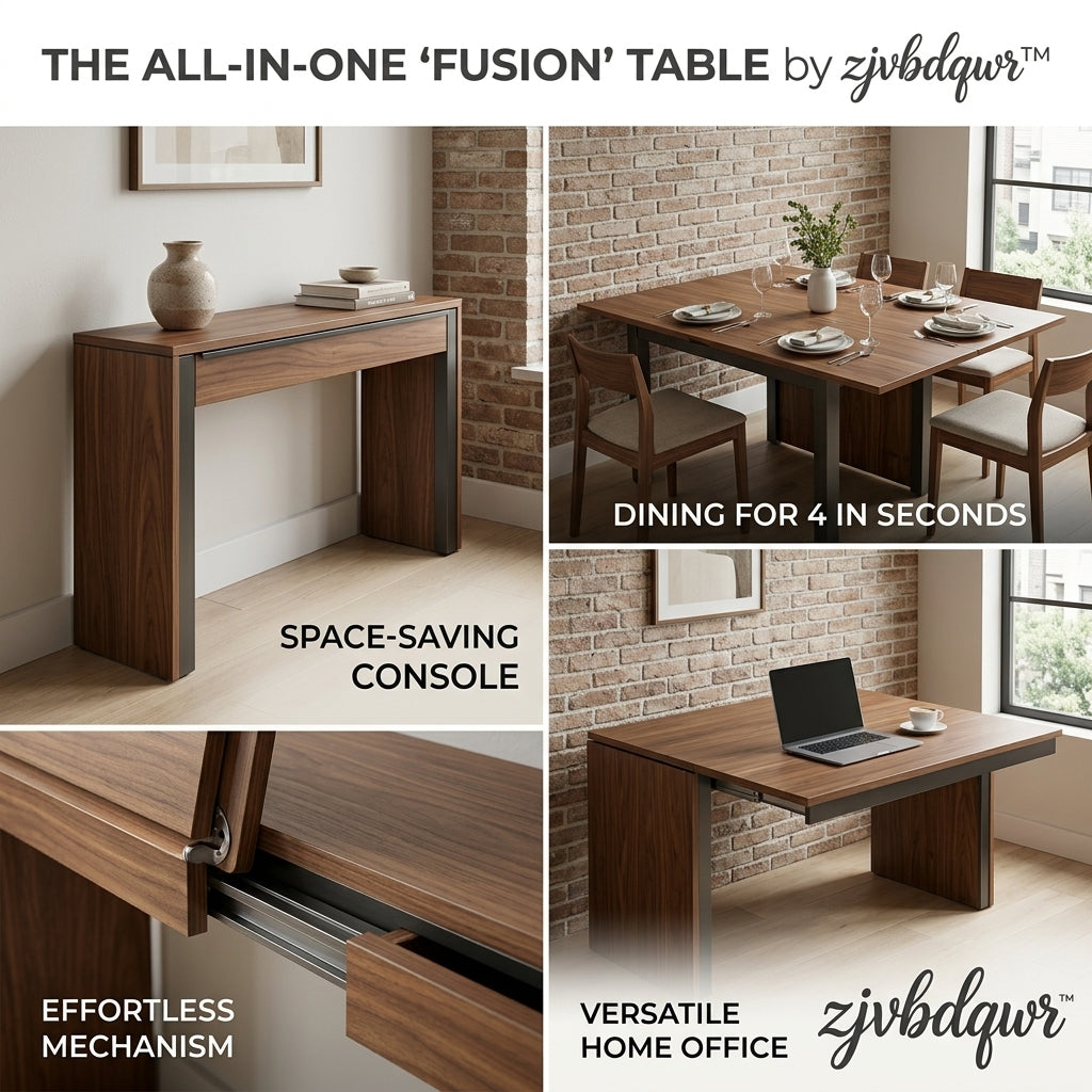 zjvbdqwr™ 3-in-1 Convertible Console Dining Table, Expandable Wood Desk for Home Office, Space-Saving Folding Kitchen Table for 4, Transforming Entryway Table with Effortless Slide Mechanism, Walnut Finish