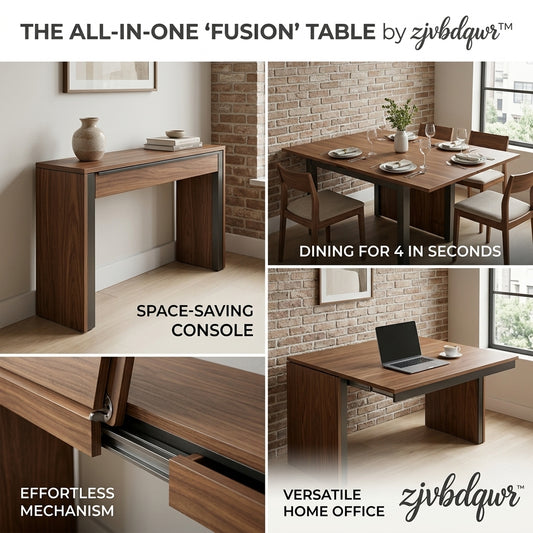 zjvbdqwr™ 3-in-1 Convertible Console Dining Table, Expandable Wood Desk for Home Office, Space-Saving Folding Kitchen Table for 4, Transforming Entryway Table with Effortless Slide Mechanism, Walnut Finish